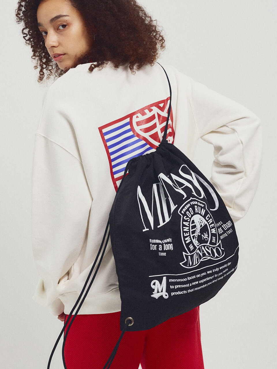 MENASOO NYLON STRING BACKPACK BLACK