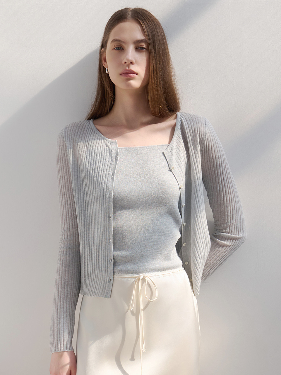 Palette Sheer Linen Cardigan Set_7color