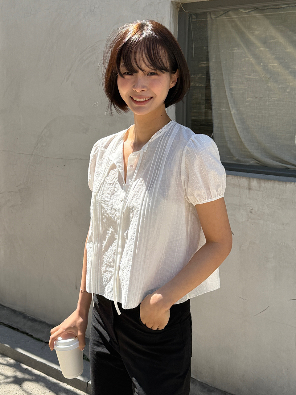 Хлопковая блузка с защипами PAULINE COTTON PINTUCK BLOUSE_2colors