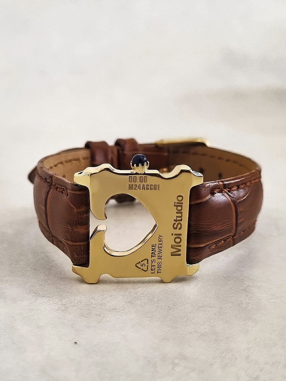Gold Bread Clip Watch Leather Bracelet